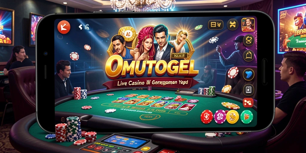 Screenshot gameplay <strong>OMUTOGEL</strong> menampilkan dealer nyata dan pemain yang asyik bermain.