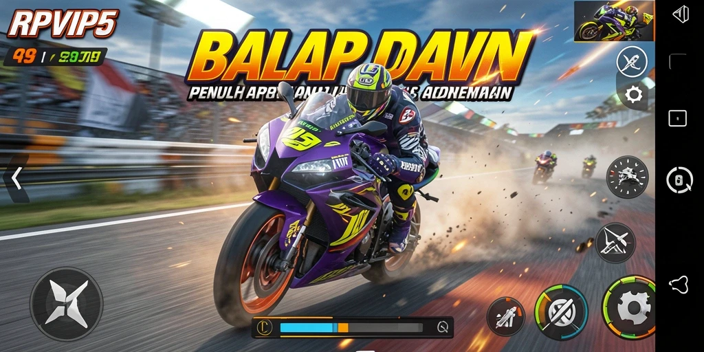 Tampilan gameplay mendebarkan di RPVIP5 dengan balapan motor cepat.