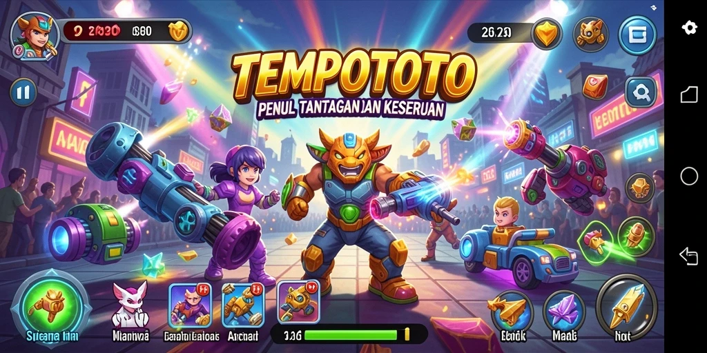 Screenshot TEMPOTOTO menampilkan aksi seru dalam permainan Arcade.